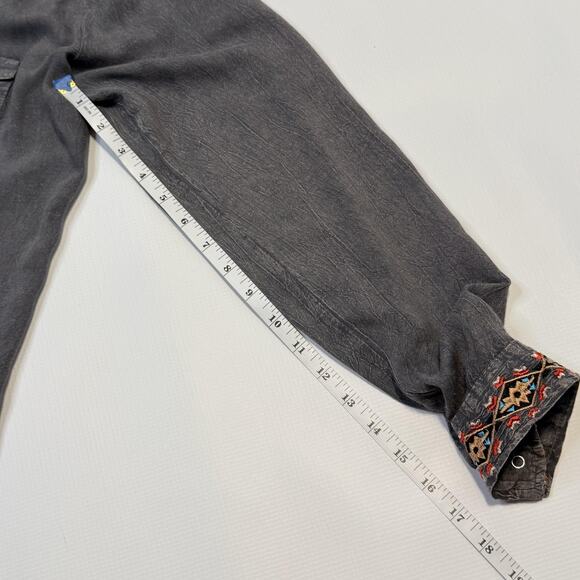 Scully Shirt Womens Medium Gray Western Aztec Embroidered Pearl Snap Long Sleeve - Picture 6 of 9